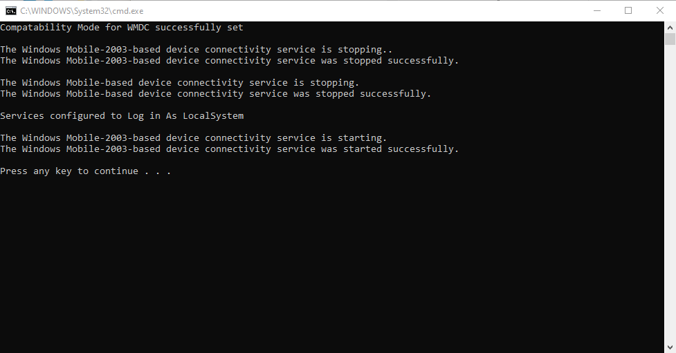 You should now see the green WMDC window come up automatically after ...